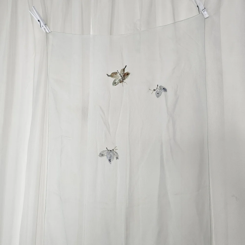Vintage Saks Fifth Avenue sheer white painted butterfly scarf